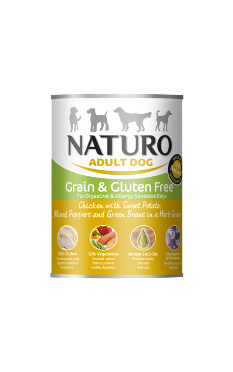 Naturo Dog, Grain Free Chicken, Sweet Potato, Green Beans, Herbs, 390gr Can