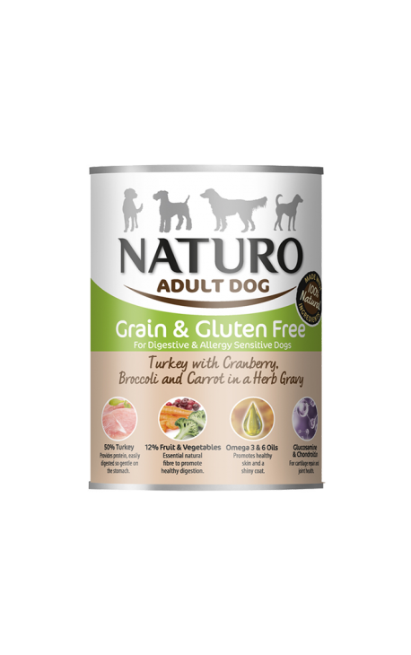 Naturo Dog, Grain Free Turkey, Cranberries, Broccoli, Carrots, Herbs, 390 Can